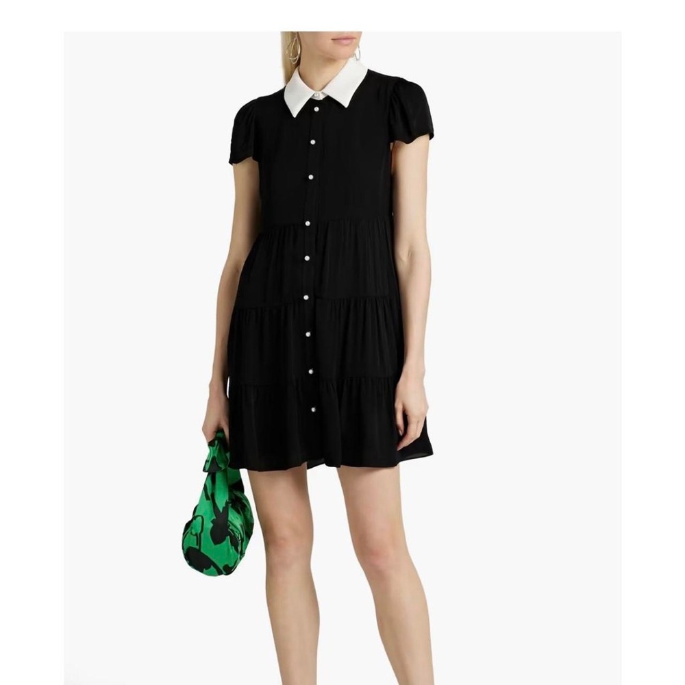$375 Alice + Olivia Meeko Collared Tiered Shirtdress Size 6